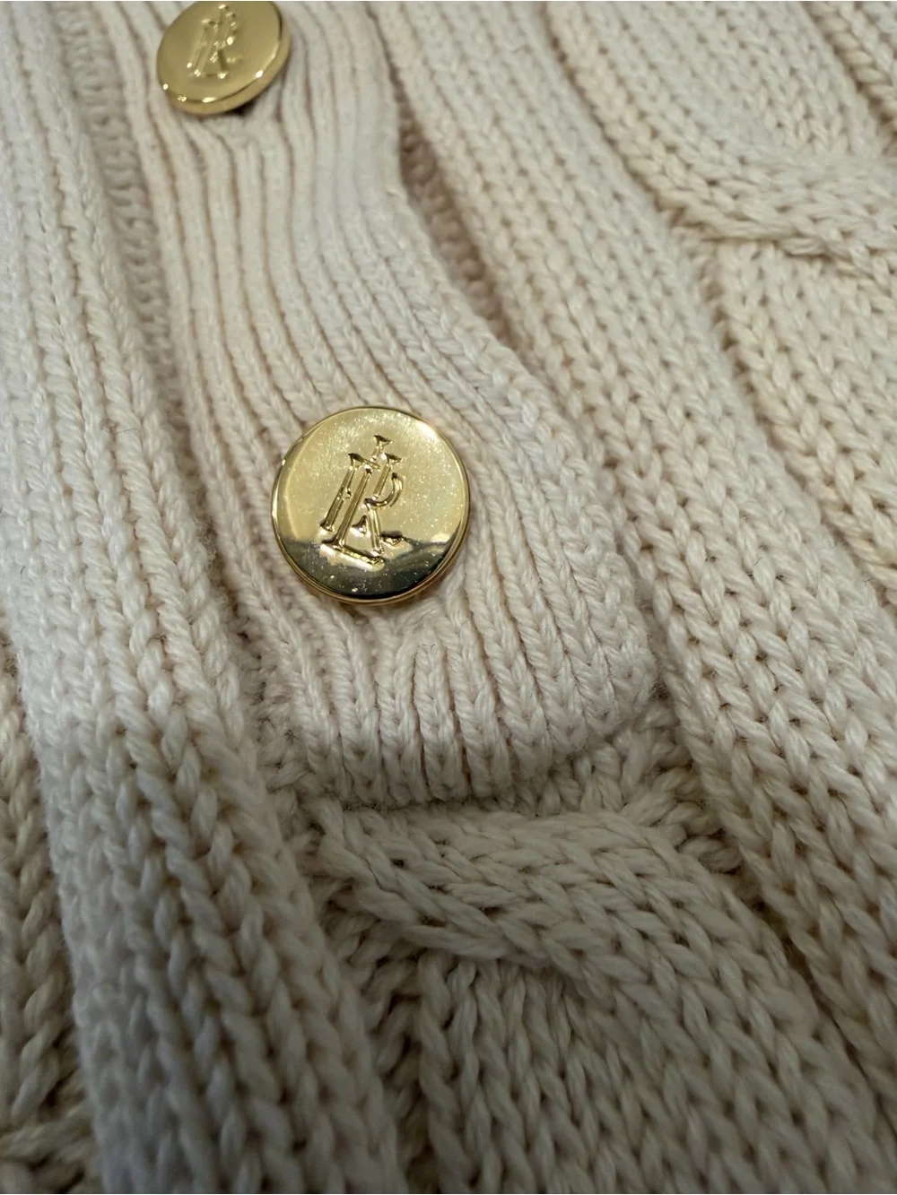 Ralph Lauren Cream Cable Knit Polo with Gold Button - Picture 7 of 12